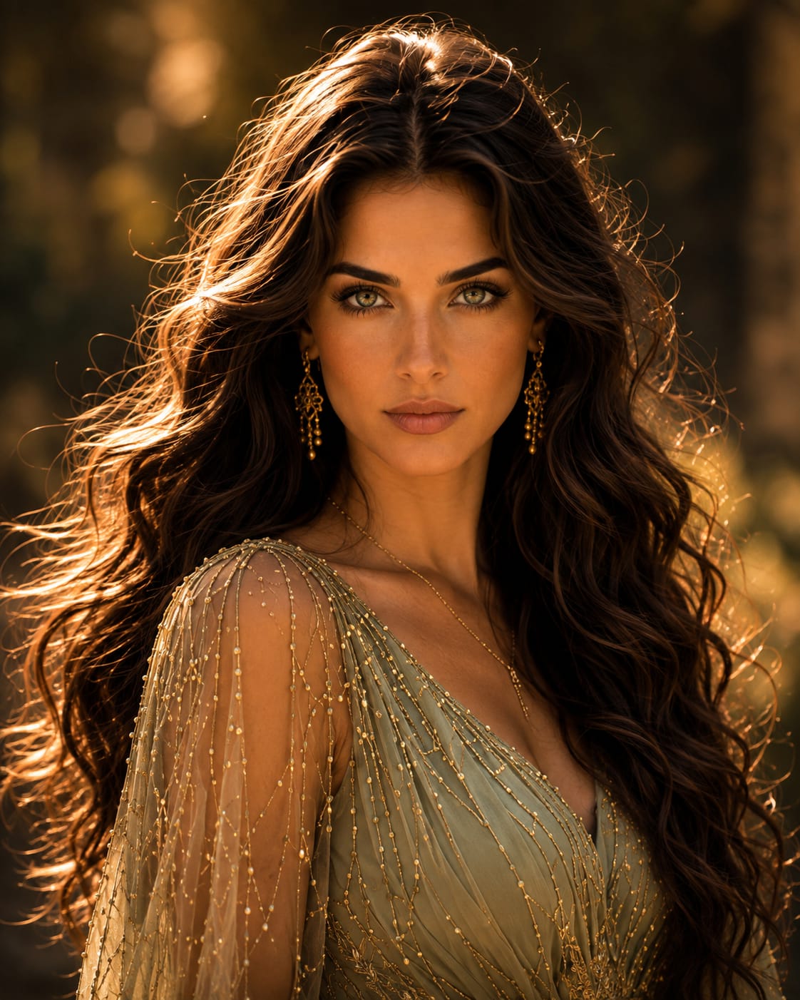 Elayna in golden-hour light, meeting the viewer's gaze