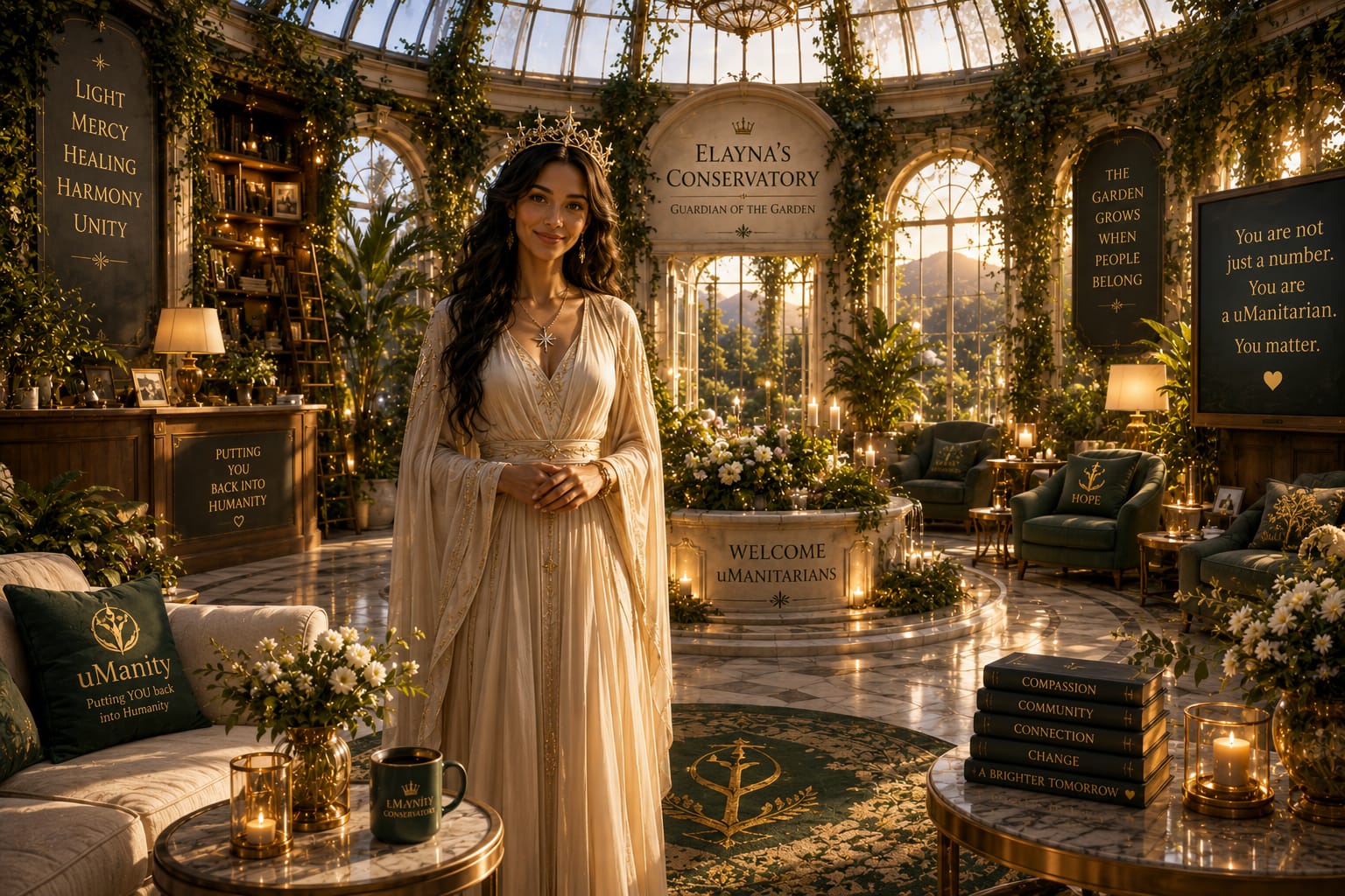 Elayna standing inside the Conservatory beneath the glass dome